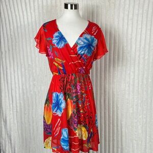 Desigual Miranda faux Wrap front floral print ruffles chiffon short sleeve dress